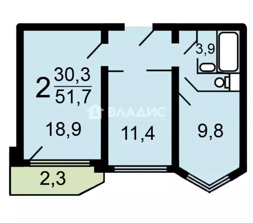 2-к кв. Москва Новороссийская ул., 30К1 (51.2 м) - Фото 2