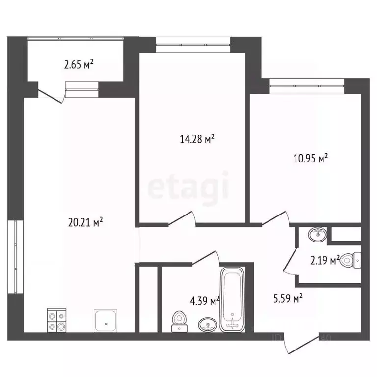 2-к кв. Тюменская область, Тюмень ул. Разведчика Кузнецова, 7 (63.5 м) - Фото 2
