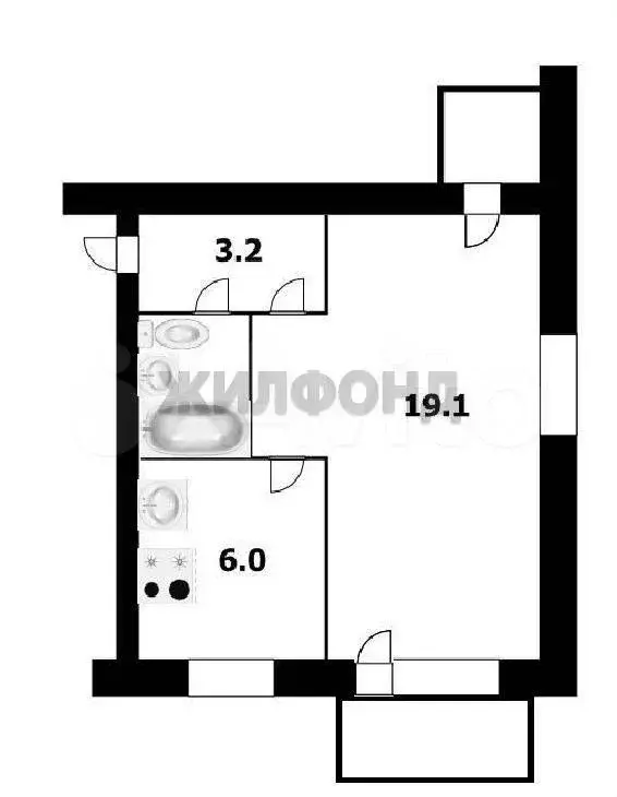 1-к. квартира, 32,3 м, 2/3 эт. - Фото 0