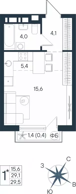 Студия Пермский край, Пермь ул. Космонавта Беляева, 17 (29.5 м) - Фото 0