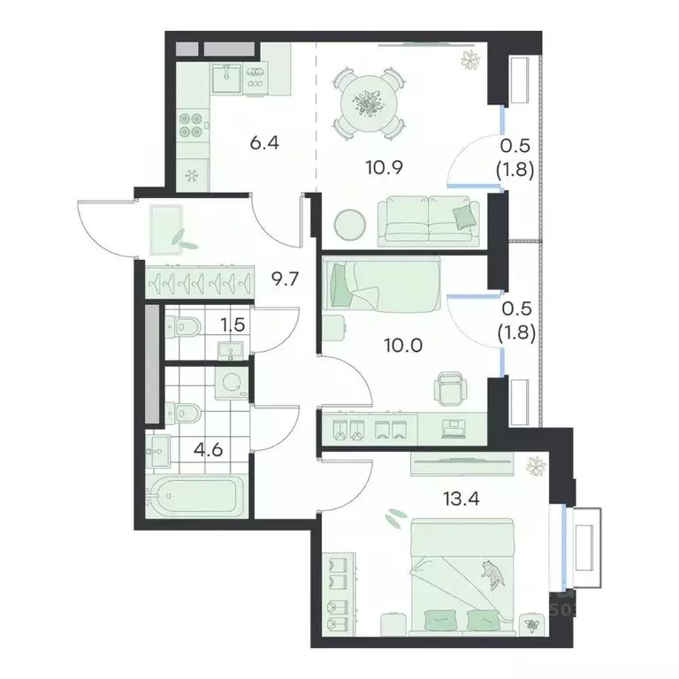 3-к кв. Московская область, Раменское G3 Михалевич жилой комплекс ... - Фото 1