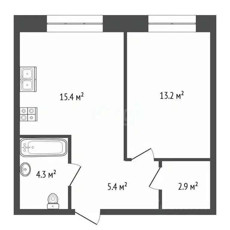 1-к кв. Тюменская область, Тюмень ул. Республики, 204к12 (41.4 м) - Фото 2