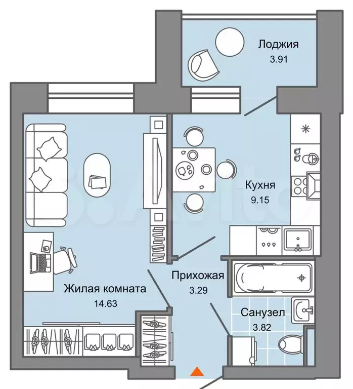 1-к. квартира, 33 м, 4/6 эт. - Фото 0