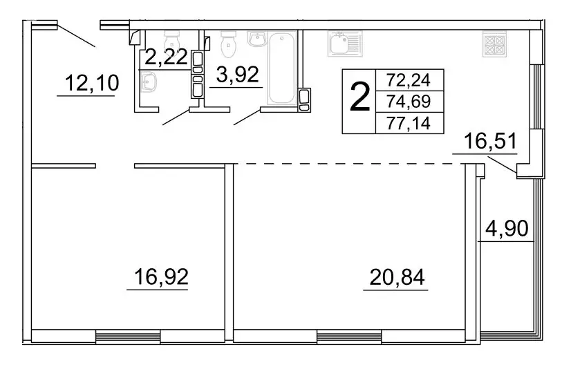 2-комнатная квартира: Самара, улица Дыбенко, 5 (77.72 м) - Фото 0