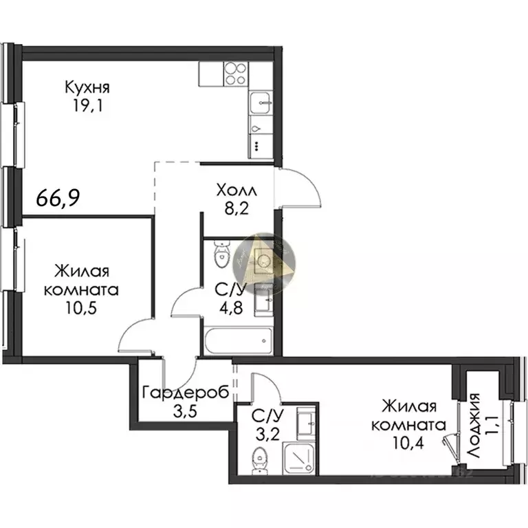 2-к кв. Санкт-Петербург Галерный проезд, 1К2 (66.9 м) - Фото 2