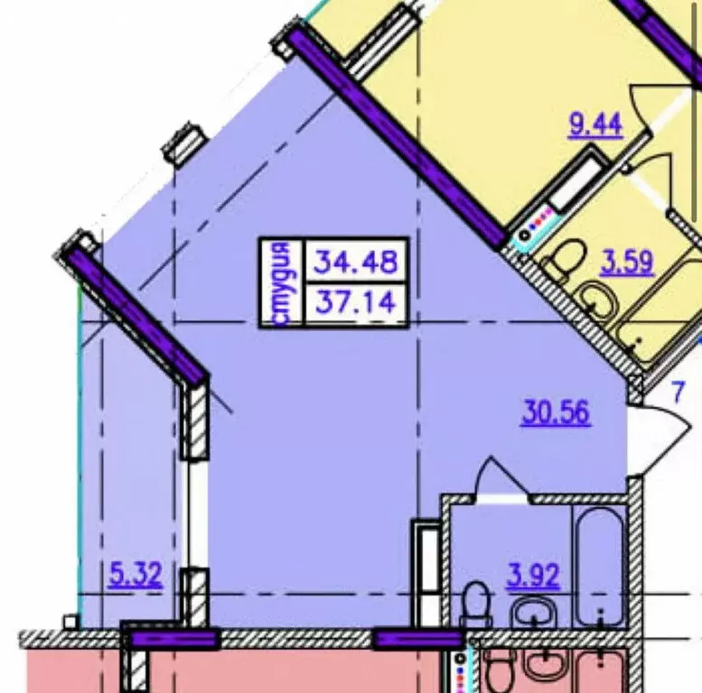 Квартира-студия: село Мысхако, Счастливый переулок, 26 (37.1 м) - Фото 1