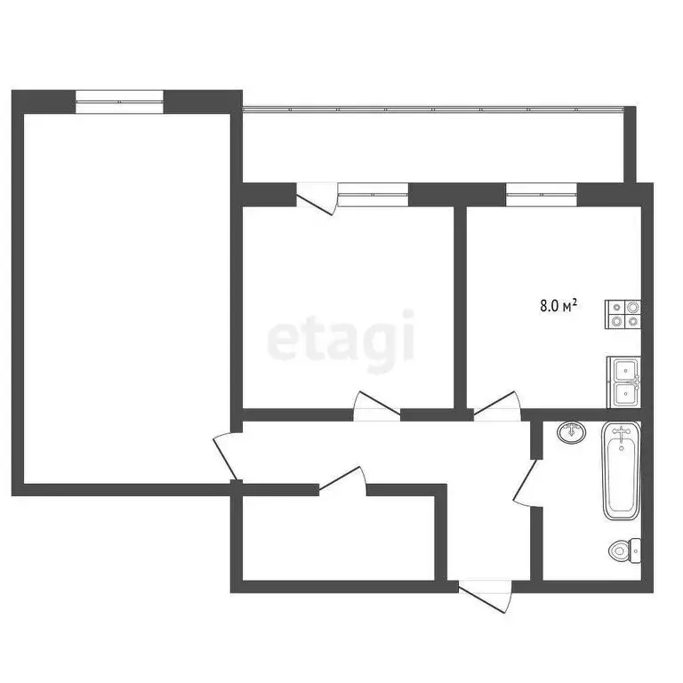 2-комнатная квартира: Альметьевск, улица Шевченко, 166 (53.5 м) - Фото 1