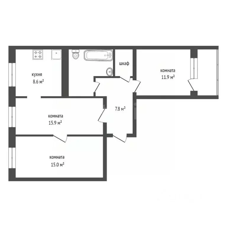 3-к кв. Красноярский край, Красноярск ул. Конституции СССР, 9 (64.6 м) - Фото 2