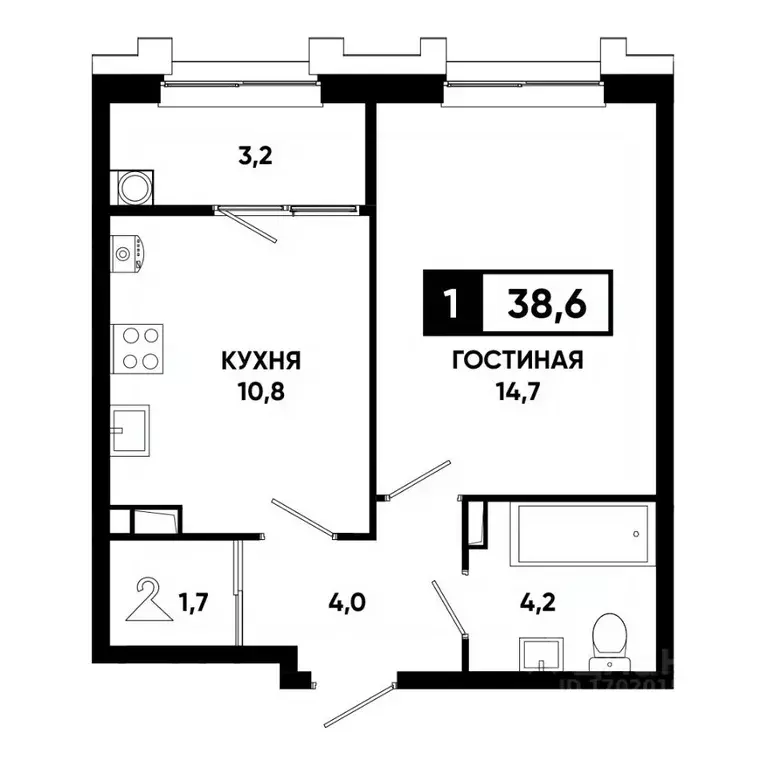 1-к кв. Ставропольский край, Ставрополь просп. Российский, 16к1 (38.6 ... - Фото 1