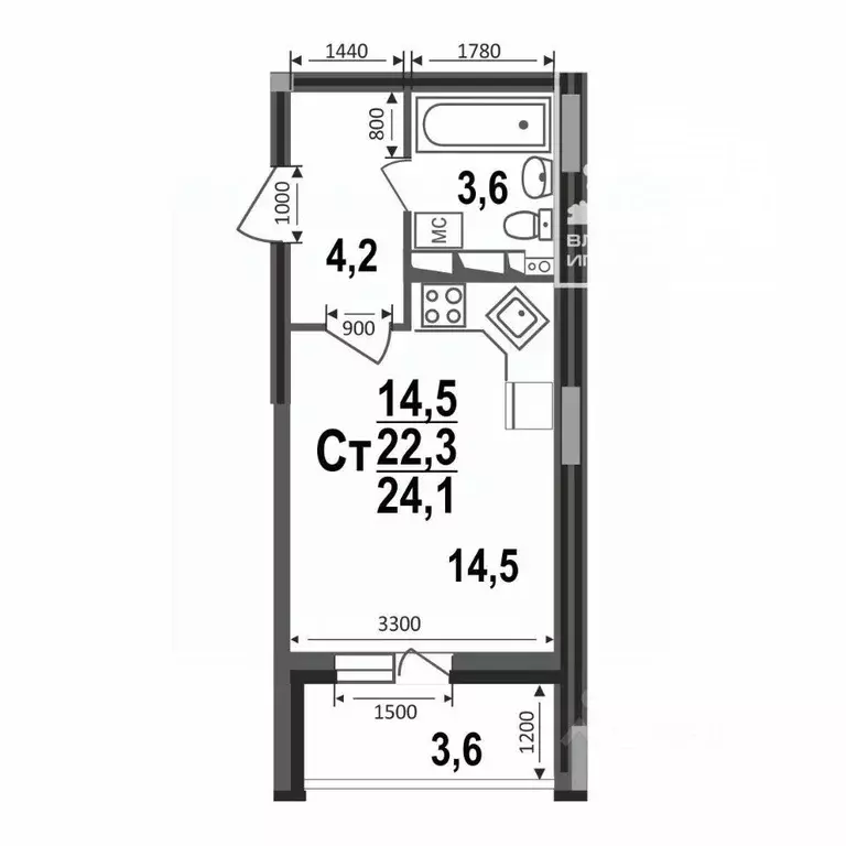 студия владимирская область, владимир бул. сталинградский, 5 (24.1 м) - Фото 1