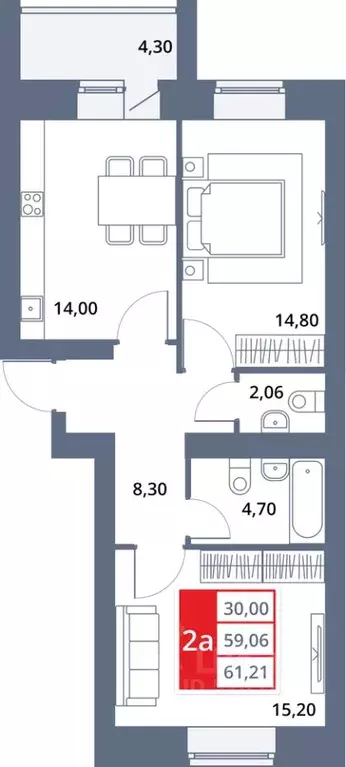 2-к кв. Башкортостан, Октябрьский 33-й мкр,  (61.21 м) - Фото 1
