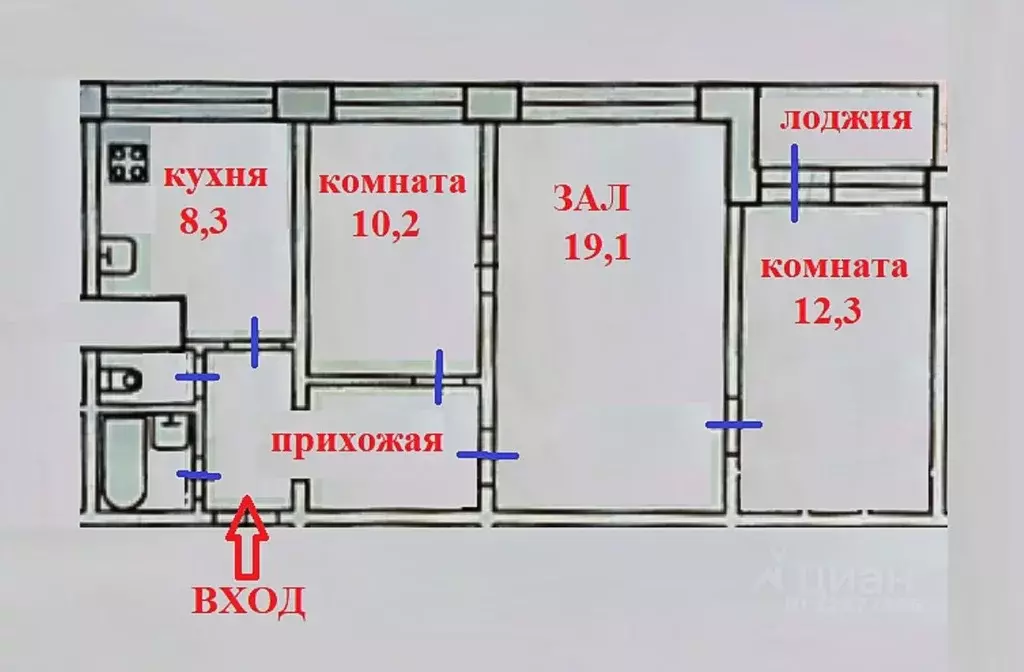 3-к кв. Санкт-Петербург Наличная ул., 36К3 (60.8 м) - Фото 2