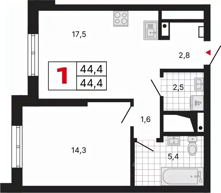 1-к кв. Свердловская область, Екатеринбург ул. Шаумяна, 11 (44.61 м) - Фото 1