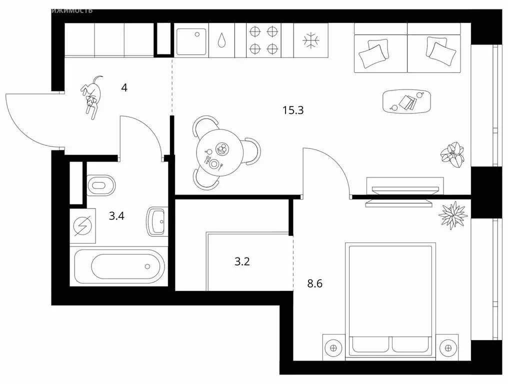 1-комнатная квартира: Москва, Амурская улица, 2Ак1 (34.5 м) - Фото 1