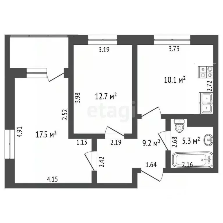 2-к кв. Ханты-Мансийский АО, Сургут Университетская ул., 43 (54.8 м) - Фото 1
