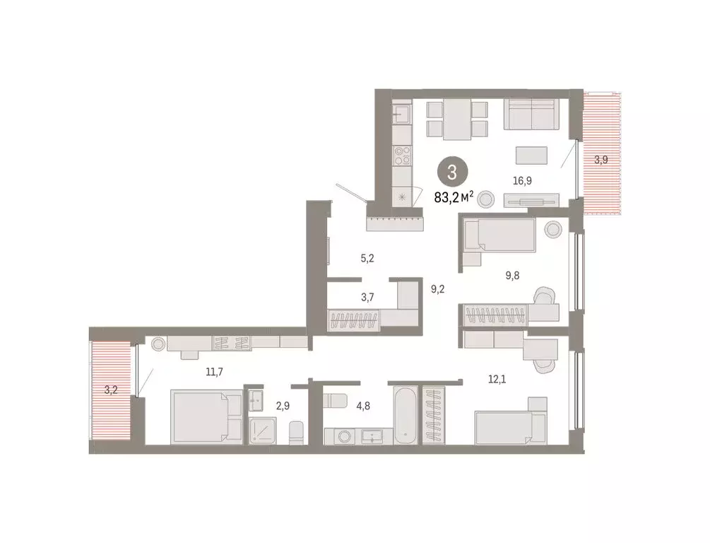 3-комнатная квартира: Омск, Кировский округ (83.24 м) - Фото 2