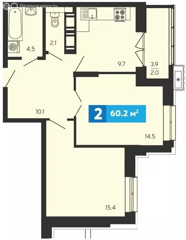 2-комнатная квартира: село Засечное, Прибрежный бульвар, 5 (60.2 м) - Фото 1