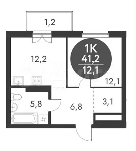 1-к. квартира, 41,2м, 3/10эт. - Фото 0