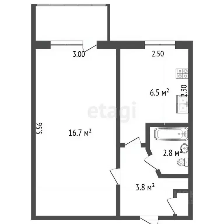 1-к кв. Севастополь ул. Серафимовича, 30 (31.2 м) - Фото 2