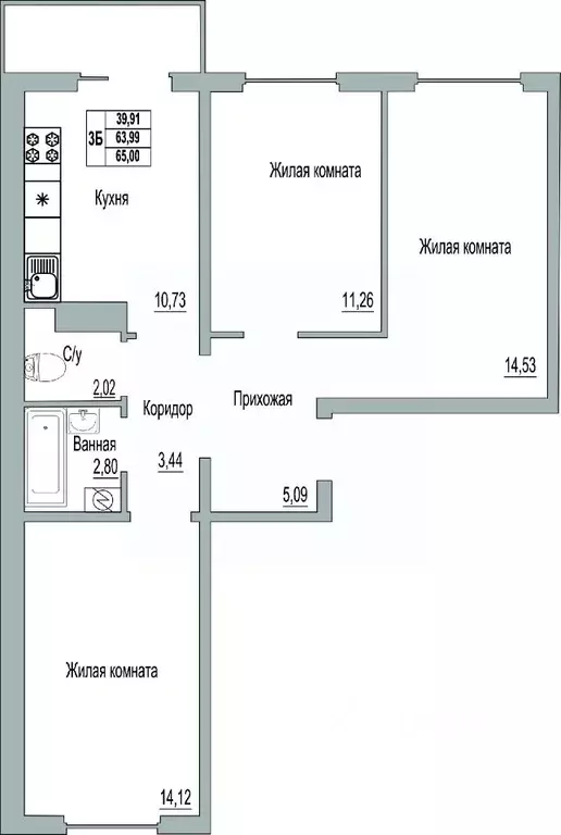 3-к кв. Псковская область, Псков Линейная ул., 89 (65.0 м) - Фото 0