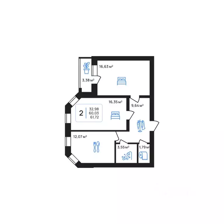 2-к кв. Липецкая область, Липецк Авторский жилрайон,  (61.72 м) - Фото 1