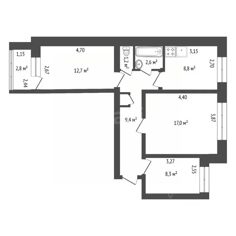 3-к кв. Башкортостан, Уфа ул. Красина, 13/3 (60.5 м) - Фото 2