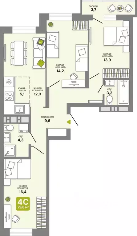 4-к кв. Новосибирская область, Новосибирск 68-й кв-л,  (79.8 м) - Фото 0