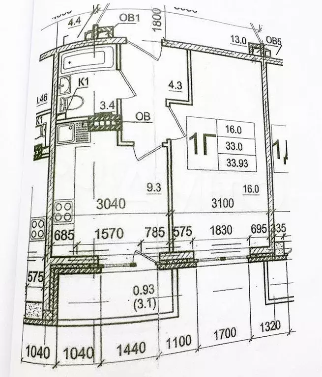 1-к. квартира, 33,3 м, 3/3 эт. - Фото 0