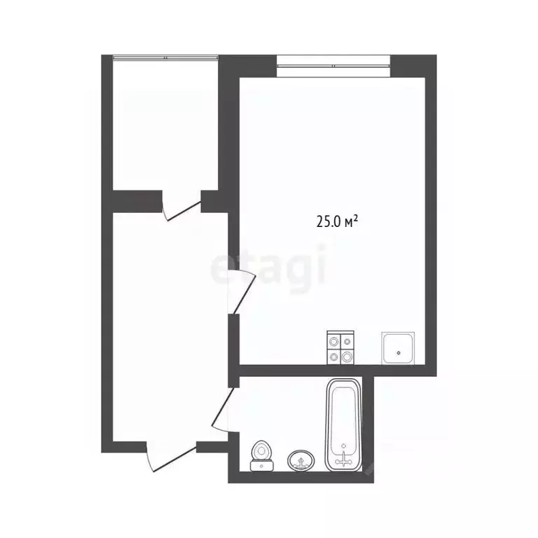 Студия Тюменская область, Тюмень ул. Ю.-Р.Г. Эрвье, 32к1 (30.6 м) - Фото 2