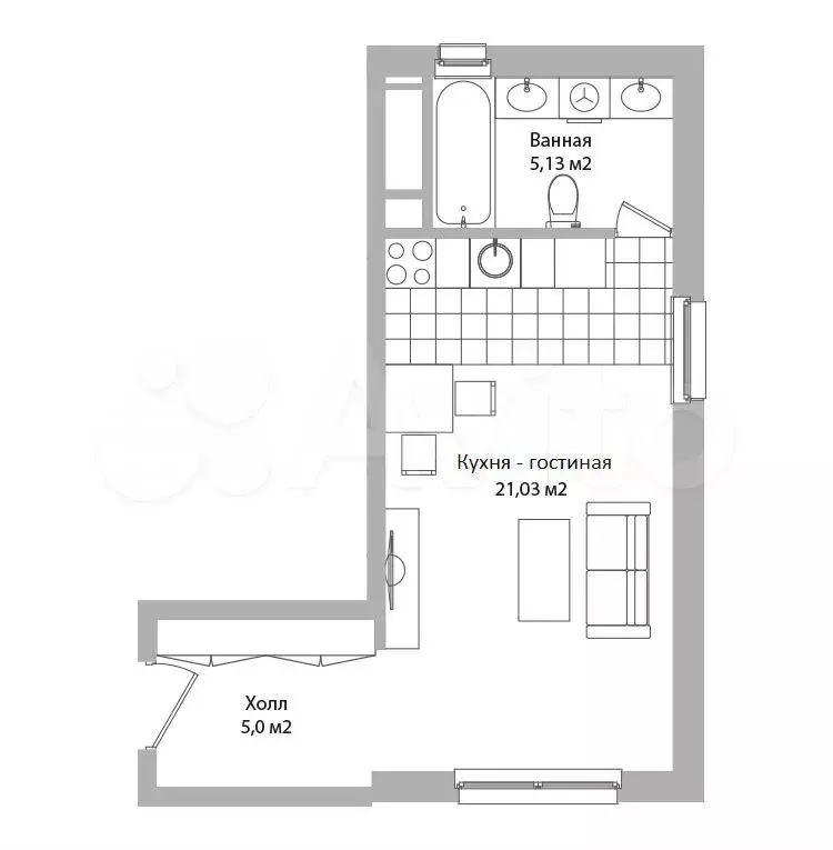 Апартаменты-студия, 31,2 м, 8/16 эт. - Фото 0