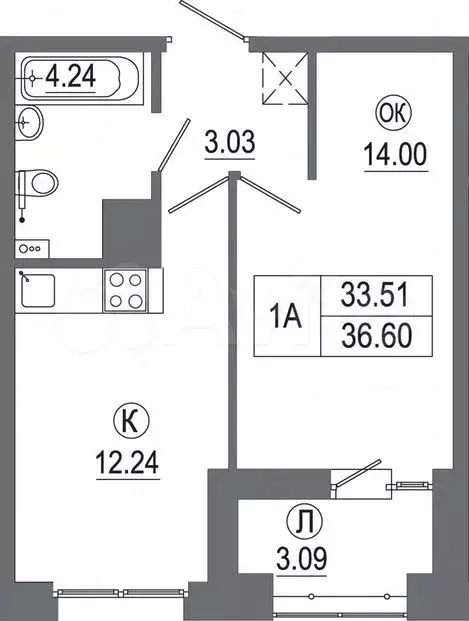 1-к. квартира, 36,6 м, 9/16 эт. - Фото 0