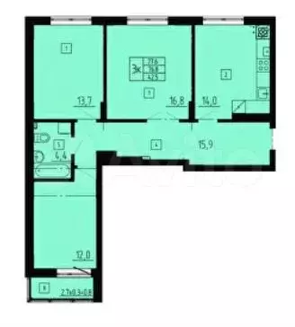 3-к. квартира, 77,6 м, 2/8 эт. - Фото 1