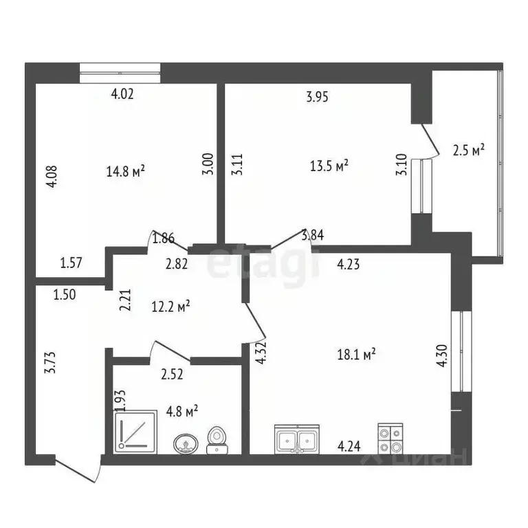 2-к кв. Калининградская область, Гурьевский муниципальный округ, пос. ... - Фото 2