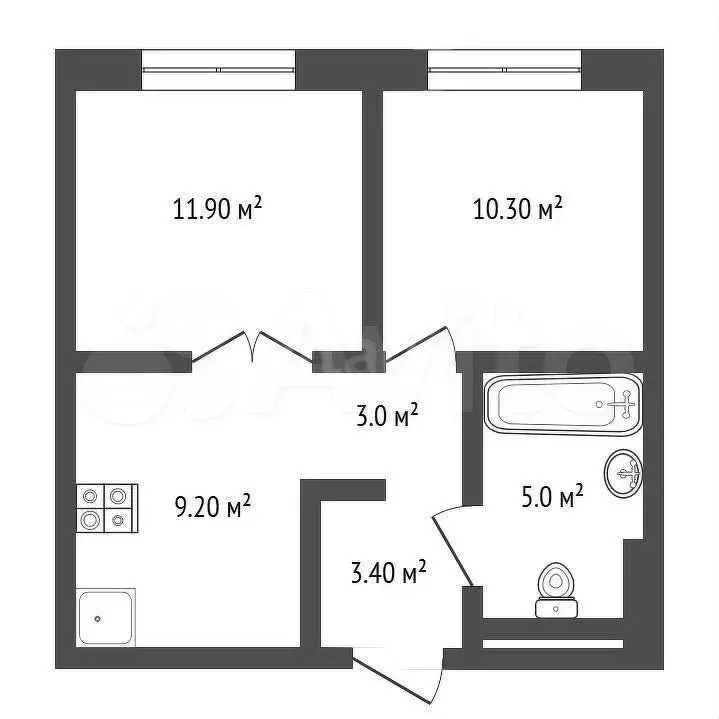 2-к. квартира, 43,7 м, 2/5 эт. - Фото 1