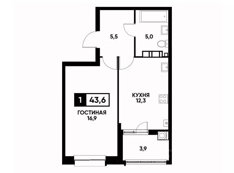 1-к кв. Ставропольский край, Ставрополь ул. Андрея Голуба, 16к2 (43.6 ... - Фото 0