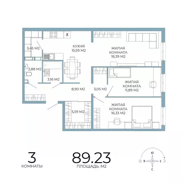 3-к кв. Пензенская область, Пенза Лугометрия жилой комплекс (89.23 м) - Фото 1