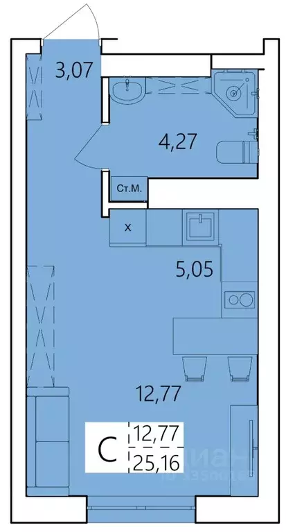 Студия Башкортостан, Уфа ул. Пожарского, 237 (25.16 м) - Фото 1