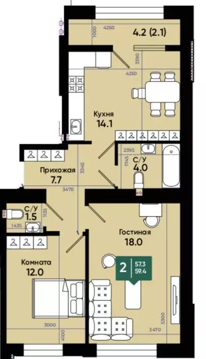 Продаётся 2-к квартира, 58.3 м - Фото 0