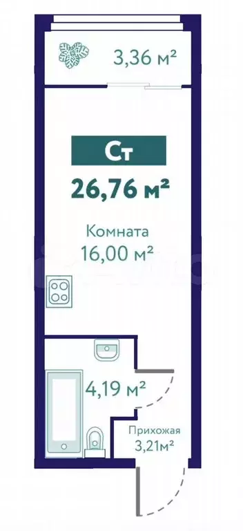 Квартира-студия, 28,4 м, 8/10 эт. - Фото 1