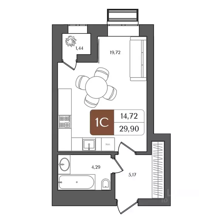 Студия Башкортостан, Уфа Глумилино жилрайон, Холмогоры жилой комплекс ... - Фото 1