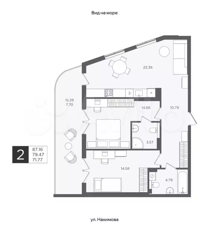 2-к. квартира, 79,5 м, 2/4 эт. - Фото 1