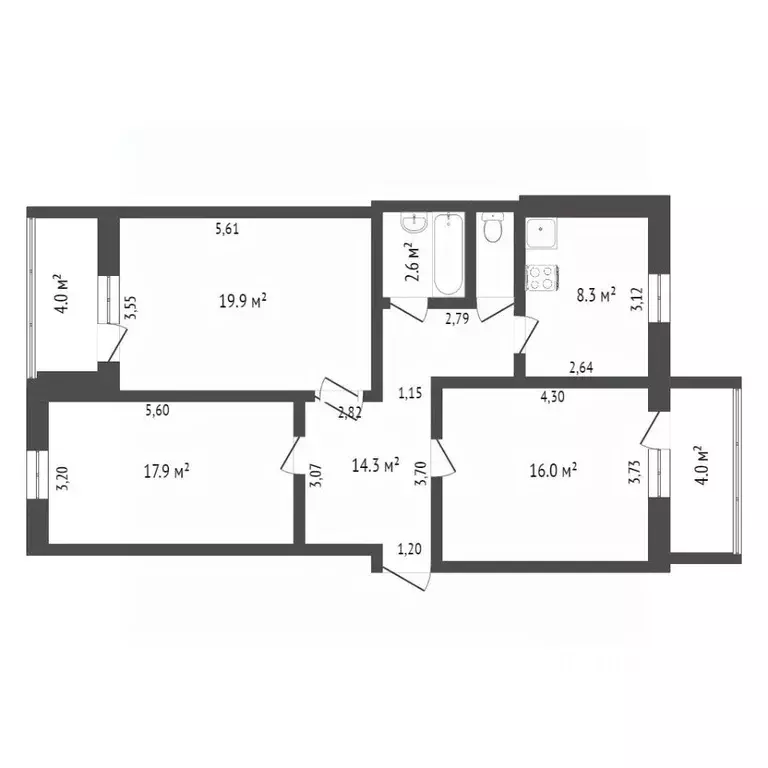 3-к кв. Челябинская область, Миасс Озерная ул., 8 (78.9 м) - Фото 2
