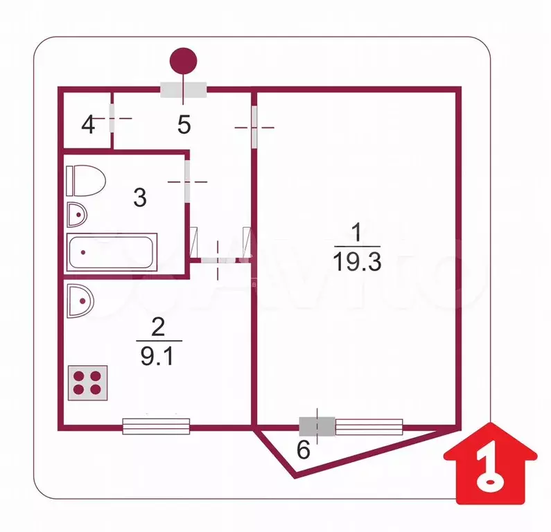 1-к. квартира, 37,1 м, 1/9 эт. - Фото 0