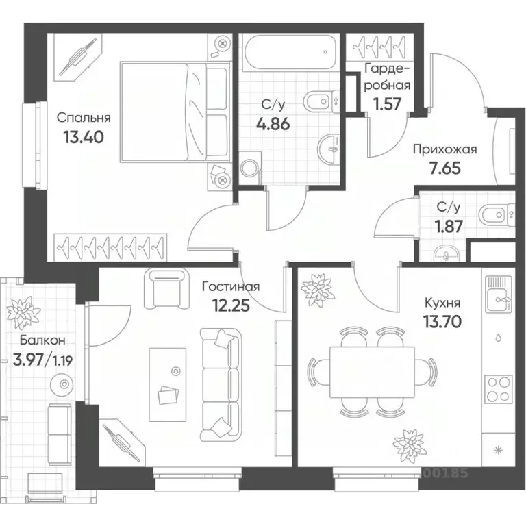 2-к кв. Татарстан, Казань Счастье в Казани жилой комплекс (56.5 м) - Фото 1