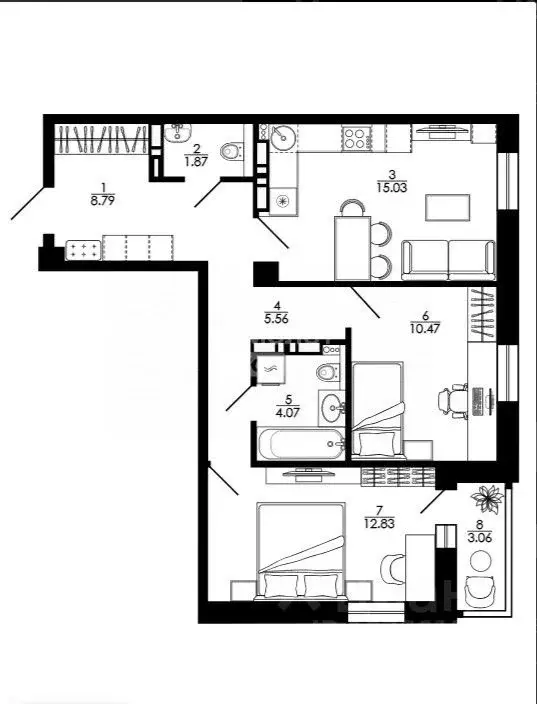 2-к кв. Липецкая область, Липецк просп. Победы, 99 (60.64 м) - Фото 2