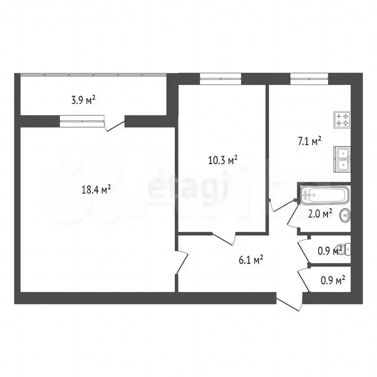 2-к. квартира, 45,7 м, 3/9 эт. - Фото 0