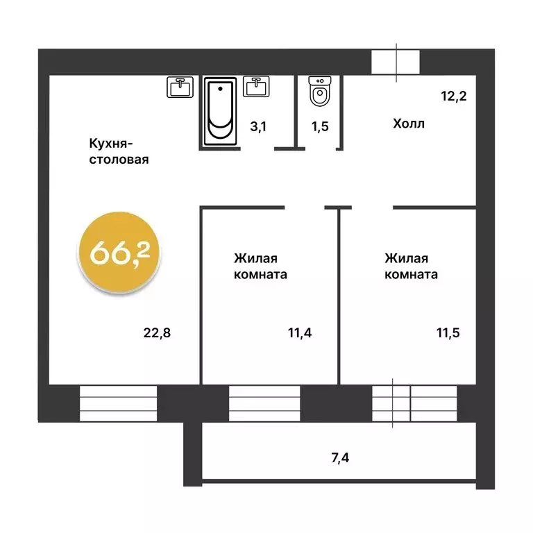 2-комнатная квартира: Благовещенск, Игнатьевское шоссе, 10/2 (66.2 м) - Фото 1