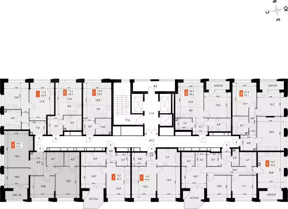 3-к. квартира, 75,1 м, 13/16 эт. - Фото 1