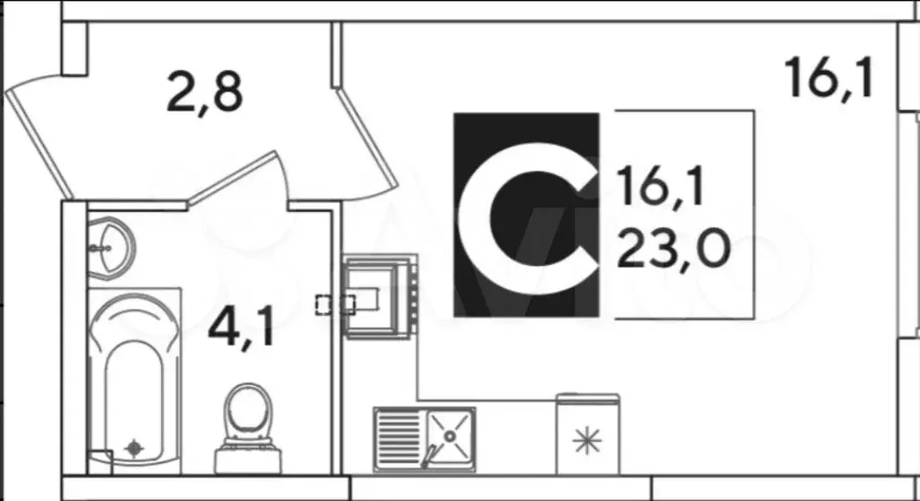 Квартира-студия, 23 м, 2/16 эт. - Фото 0