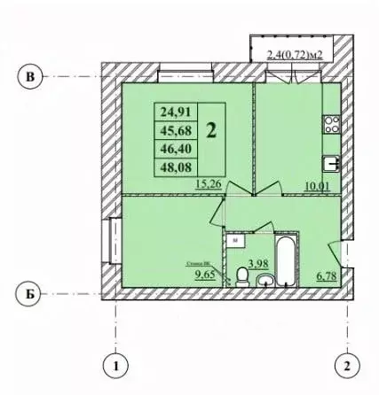 2-к кв. Ярославская область, Ярославль Тверицкая наб., 54Ак2 (48.08 м) - Фото 1